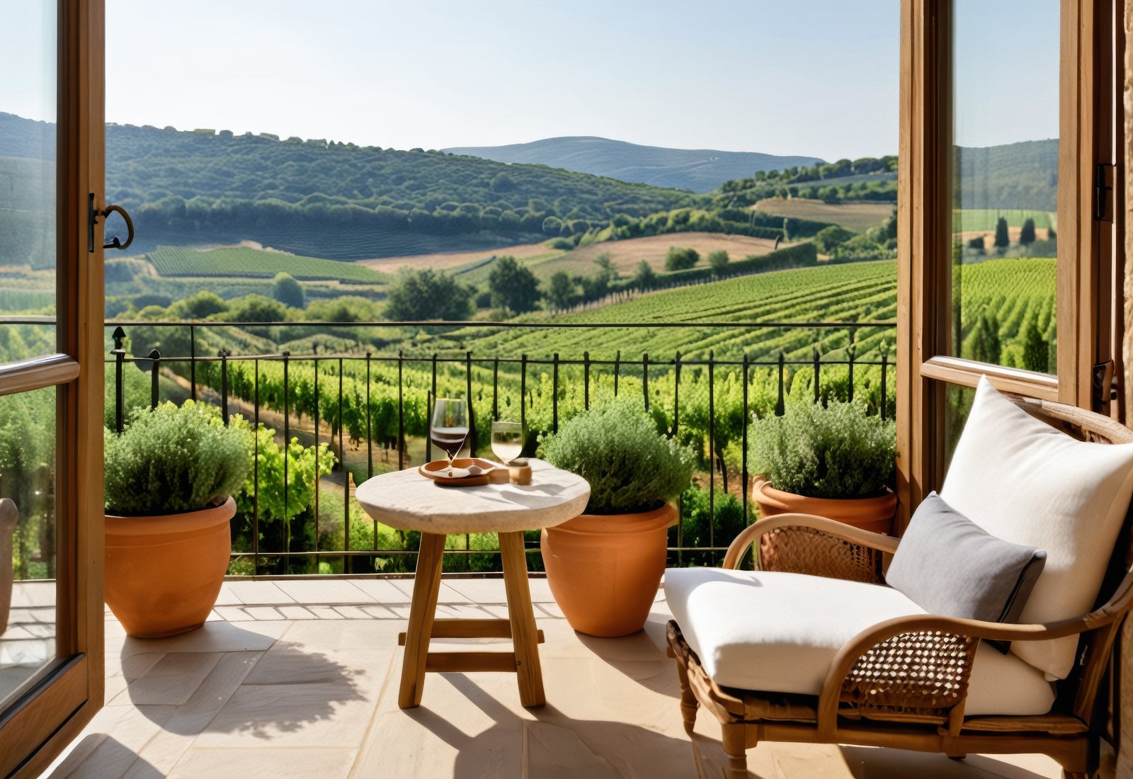 Helle Hotelterrasse mit Weitblick